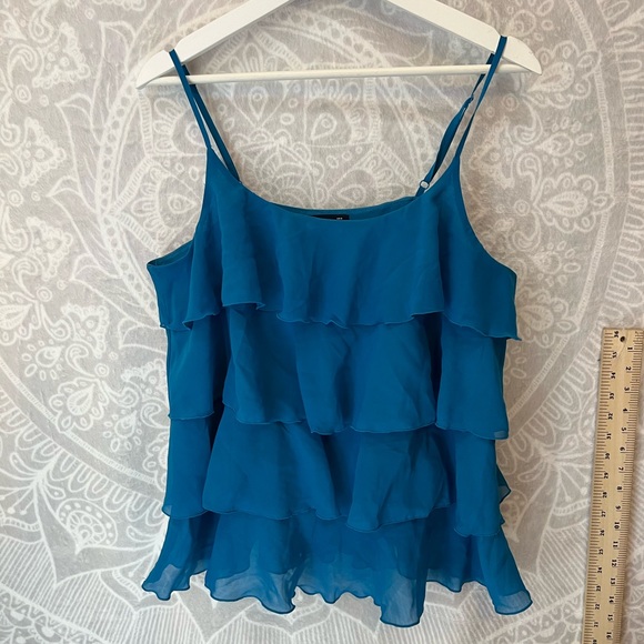 GAP RUFFLED TOP EUC AQUA BLUE DRESSY FLOWY LOVE L LARGE - Picture 3 of 8